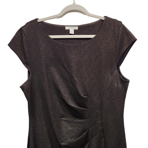 BOSTON Proper Black Gold Sparkle Ruched Side Cap Sleeve Mini Dress, L - Picture 2 of 8